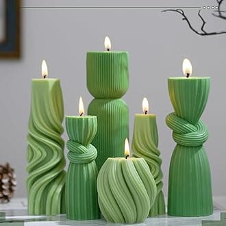 6 Pcs Ribbed Pillar Candles Modern Aesthetic Ribbed Decorative Candle Set Cute Soy Wax Scented Decor for Home(Green)