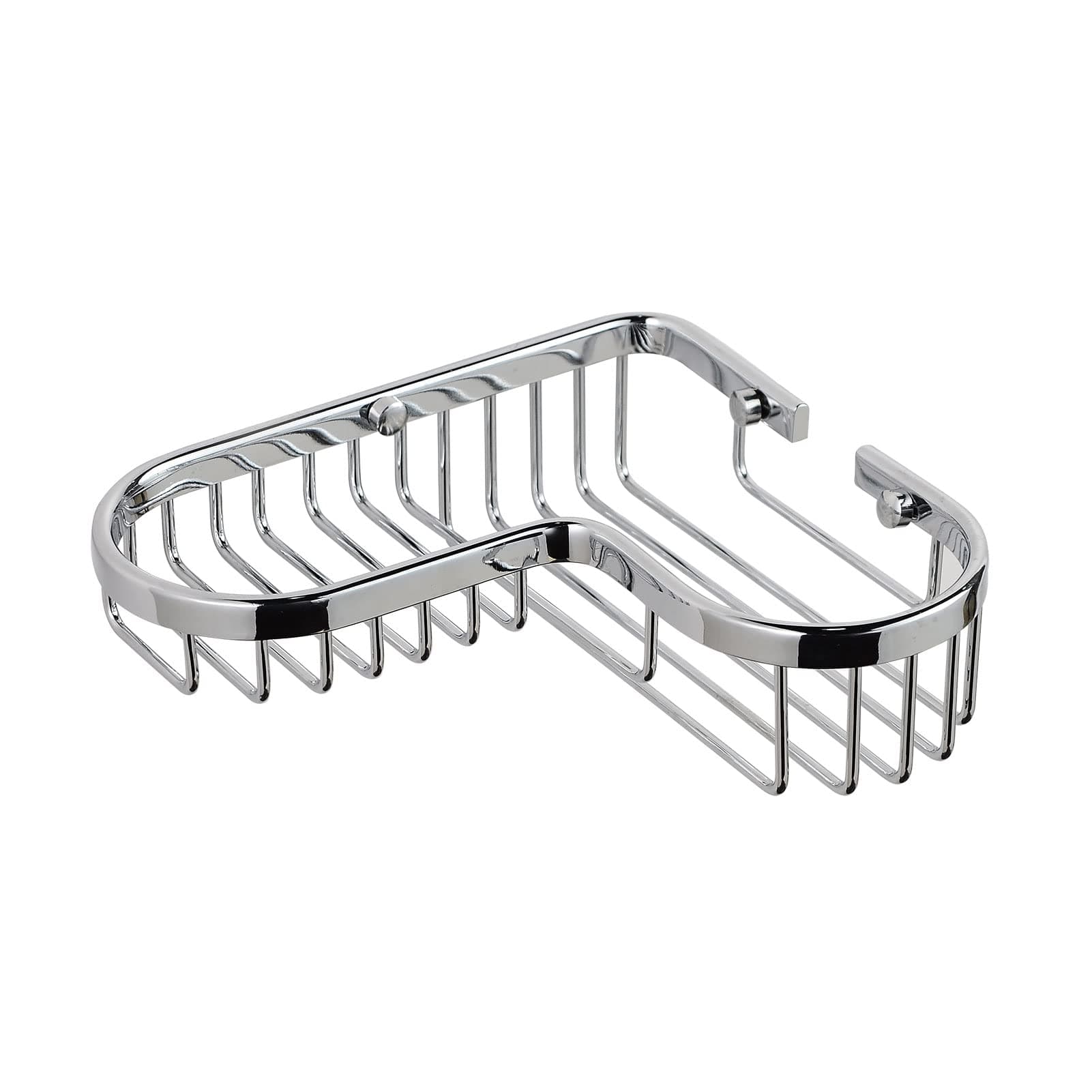 Solid Brass Corner Wire Soap Basket Shower Caddy for Hotel Bathrooms in Polished Chrome Finish