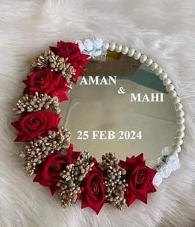 Customized Wedding Mirror for Bride and Groom Nikah Flower Design Decorative Mirror Shadi Mubarak Gift with Groom Bride Name Beautiful Gift for Couple Women Men (MIRCUSRD06)