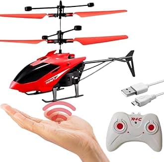 Outdoor and Indoor Flying Helicopter with Remote Control | Electronic Radio RC Remote Control Toy | Charging Helicopter with 3D Light & Safety Sensor for Kids - Pack of 1 (Red Colour)