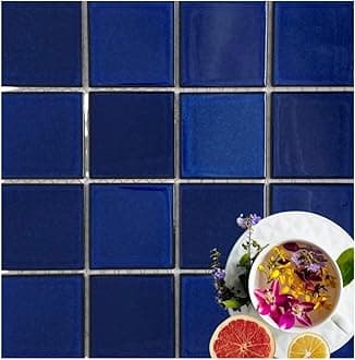 Tenedos Premium Quality 3x3 Cobalt Blue Square Pattern Porcelain Mosaic Floor Wall Pool Tile on Mesh Mounted for Kitchen Backsplash, Bathroom Shower, Accent Decor (1 Sheet)