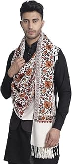 Zamour Men's Traditional Kashmiri Lohi Stole Punjabi with Embroidery Patterns 80 inches x 30 inches