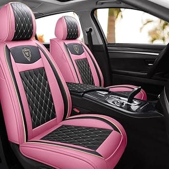 SanQing Car Seat Covers Full Set, Super Luxurious Heavy Universal Duty Waterproof Leather Automotive Vehicle Cover for Cars SUV Pick-up Truck, Non-Slip Seat Pink Car Accessories(Pink Black