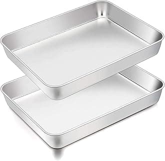 Lasagna Pan, 12⅖’’ x 9¾’’ x 2’’, Stainless Steel Rectangular Casserole Cake Baking Brownie Pan, Non-toxic & Sturdy, Brushed Surface & Deep Side, Dishwasher Safe, 2PCS