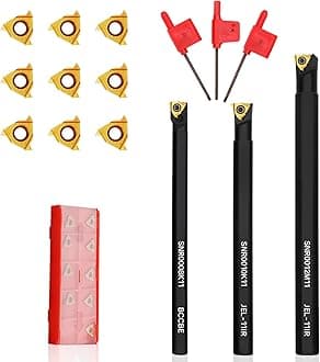 Joogto SNR0012M11, SNR0010K11, SNR0008K11 Indexable Lathe Turning Tool 12Pcs Kit, 3 Pcs Metal Lathe Tools Holder Set, with 9Pcs 11IR A60 Carbide Inserts Turning Inserts Carbide Turning Tool