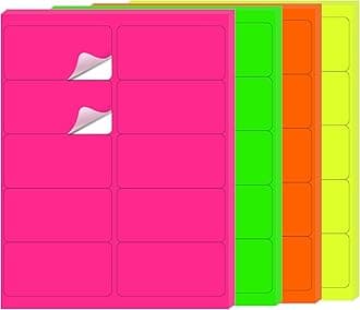 STARLIBOO 2" x 4" Colored Labels Stickers Fluorescent Bright Moving Labels for Laser/Inkjet Printer, Permanent Adhesive