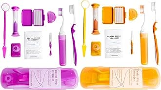 Wenge Portable Orthodontic Oral Care Kit - 2Pack - Travel Kit for Patients, Interdental Brushing Wax Floss Toothbrush Cleaning(Purple & Orange)