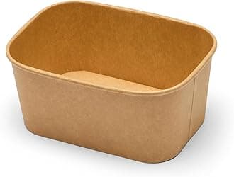 London Coffee Cups 300pcs X 1000ml Rectangular Kraft Paper Bowls with PP Lids - Takeaway Bowls for Hot/Cold Food - Leakproof Food Containers - Brown Cardboard Packaging (1000ml, Case of 300)