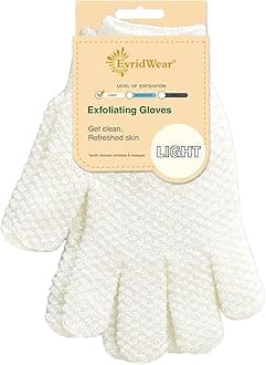 Evridwear 1 Pair Gentle Exfoliating Hydro Bath Gloves for Shower and Bath, Use for Cleansing, Body Scrubs, Massage and as a Spa Scrubber (Light Exfoliating, Natural white)