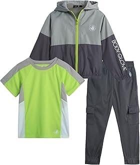 Body GloveBoys' Tracksuit Set - 3 Piece Windbreaker Jacket, Tricot Cargo Jogger Sweatpants, and Performance T-Shirt (2T-7)