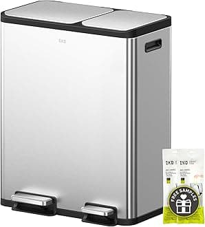 EcoCasa Stainless Steel Dual Step Trash Can for Recycling, 30L+20L Rectangular Kitchen Trash Can, Independent Pedals and Lids, Soft Close and Fingerprint Resistant