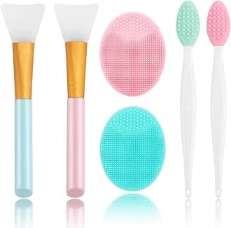 Silicone Face Scrubber, 2pcs Exfoliating Lip Brush, 2pcs Face Cleansing Brush & Silicone Facial Mask Brush Exfoliator Blackhead Skin Care Tool