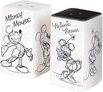 Sketched Black and White Salt and Pepper Shaker Set, Cute Disney Ceramic Shakers Kitchen Accessories and Decorations, Set of 2
