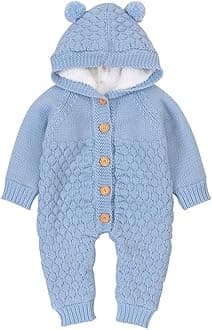 VICROADBaby Hooded Knitted Rompers Newborn Girls Boys Onesies Warm Sweater Jumpsuit Outfits