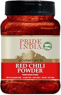 Pride Of India – Red Chili Ground – Traditional Indian Spice – Ideal for Gourmet & Savory Dishes Dishes – GMO/Gluten Free – Easy to Store - 8oz. Medium Dual Sifter Jar