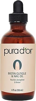 PURA D'OR Organic Nail and Cuticle Oil (120ml) Nourishing Treatment with Dropper - Natural Blend Enriched with Biotin, Vitamin E, Milk for Nail Growth, Healthy Nail Beds and Great for Acrylic Nails