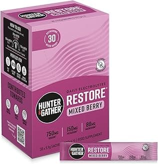 Hunter & Gather Restore Electrolytes Sachets x 30 I No Added Sugar or Artificial Sweeteners I 100% Natural Hydration I Optimal Mineral Ratio with Pink Himalayan Salt I Keto I with Natural Monk Fruit