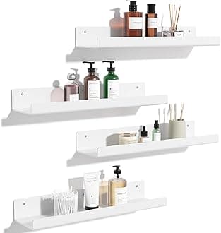 upsimples Floating Shelves White, 4 Pack Shelves for Wall, 15" Wall Shelves for Bathroom, Bedroom, Living room, Office, Kitchen