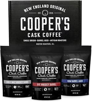 Bourbon Barrel Aged Coffee Ground Set, Single Origin Sumatra Whiskey, Ethiopian Rye, Rwanda Rum Roasted Coffee Beans (Ground, 4 Ounce (Pack of 3))