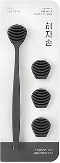 DEARCUS Korean Tongue Scraper with 3 Replaceable Heads - 100% BPA Free TPE Tongue Cleaner - Reduce Bad Breath & Without Hurt - Hygienic Scraper - Modern & Simple Design (Deep Gray)
