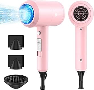 Professional Ionic Hair Dryer, Powerful 1800W Fast Drying Low Noise Blow Dryer with 2 Concentrator Nozzle 1 Diffuser Attachments for Home Salon Travel (Pink)