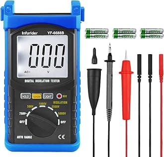 YF-6688B Digital Insulation Resistance Tester MegOhmmeter DC AC Voltmeter,Test Voltage 5000V,Insulation Resistance 200G Ohms with Large LCD Backlit and High Volt Indication