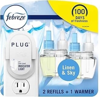 Plug in Air Fresheners, Linen & Sky Scent, Odor Eliminator for Strong Odors, 1 Warmer + 2 Oil Refills