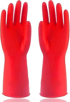 AM SAFE-X Heavy Duty Household Cleaning Rubber Hand gloves, Dishwashing Gloves, Kitchen Cleaning, Working, Painting, Gardening, Pet Care, 2 Pair, Large, Red