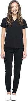 Dagacci Medical Uniform Women and Men Unisex 4-Way Stretch Jogger Scrub Set, Black, S