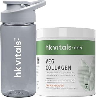 hk vitals Veg Collagen Supplement Powder (Orange, 200g) & Sipper | Pack of 2 | Collagen Peptides with Vitamin C, E | For Healthy Skin, Hair & Nails
