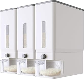 Lifewit3 Pack Rice Dispenser 25 Lbs(11.3kg), Rice Storage Container Sealed Moisture Proof with Measuring Cup for Kitchen Pantry Household, BPA-Free, White