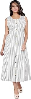 Women Cotton Straight Sleeveless Round Neck Stripe Kurta/Kurtis