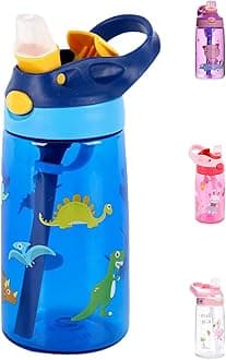 S2C Kids Water Bottle with Straw & Handle - BPA Free 16 oz Leakproof Design for School & Outdoor Activities - Durable Tritan Plastic (BLUE)