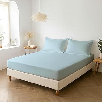 Pizuna Percale Fitted Sheet Double 140x200 cm with 2 Pillowcases, Baby Blue, 100% Long Staple Cotton, Crisp Percale Weave, 40 cm Deep Fitted Sheets Double Bed