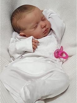 Zero Pam Sleeping Reborn Baby Doll Realistic Newborn Doll 20 Inches Lifelike Soft Silicone Vinyl Reborn Boy Doll Real Looking Toddler Boy with Closed Eyes (White Romper)