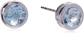 Sterling Silver Genuine and Created Gemstone 5mm Bezel Set Birthstone Stud Earrings