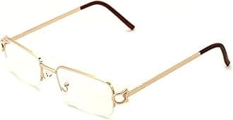 Rectangular Frame Clear Lens Designer Half Rim Eyeglasses Metal Glasses