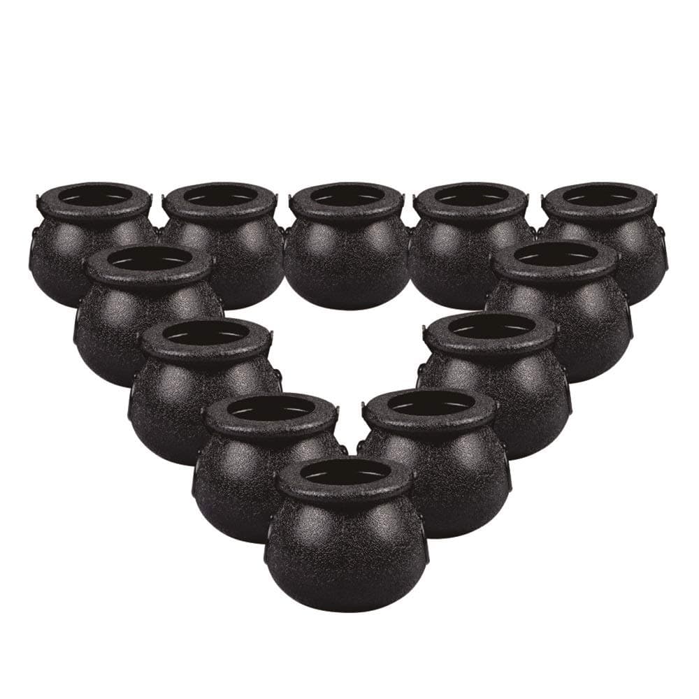 Plastic Cauldron, Mini Black Witch Cauldron, Multi-purposed Novelty Candy Holder Pot with Handle for Wizard Party, Halloween, St Patrick's Day Party Favors (2 1/4-2 3/4", Pack of 12)