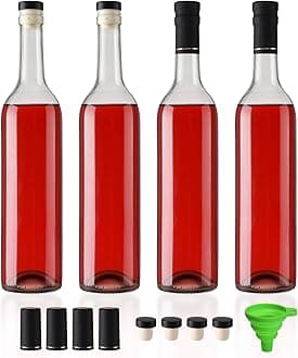 4 Pack 750ml Clear Glass Bottles With T-top Caps & Seal Shrink Capsules, 25 oz Empty Wine Bottles with Funnel for Wine, Beverages, Juice & Kombucha
