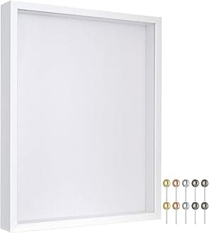 Califortree 12x16 Large Shadow Box Frame with Soft Linen Back - Metal Push Pins Included, Memory Shadow Box Display Case for Bouquet Awards Medals Wedding Photos and More, White
