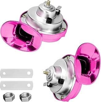 2PCS 300DB Super Loud Train Horns, 12V Waterproof Air Horns Replacement Kit, Car Air Electric Snail Double Horn, Automotive Accessories Universal for Motorcycle, Truck, Bike, Boat (Pink)