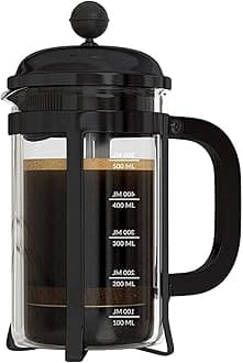 HOPz French Press Coffee Maker, Glass Classic Copper Stainless Steel Coffee Press, Cold Brew Heat Resistant Thickened Borosilicate Coffee Pot for Camping Travel Gifts_600 ml (Black)