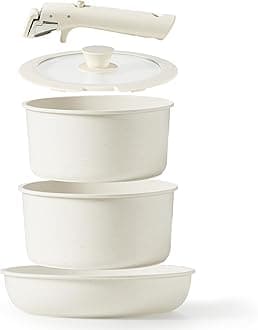 CAROTE 33pcs Pots and Pans Set Non Stick, Cookware Set, Removable Handle Pots and Pans Nonstick, RV Oven Safe Cookware, Induction Kitchen Cookware Set, Knife Set, Cream White