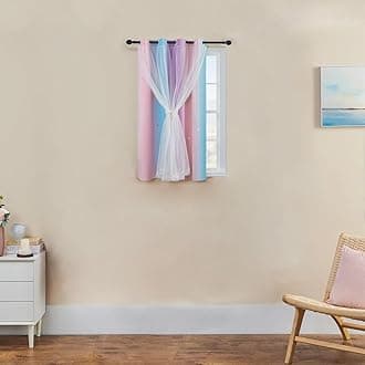 XiDi Blue Curtains for Bedroom, Blackout Curtain for Kids Room, Pink and Purple Curtain Double Layer Drapes 42 Inchs Long 52 inches Wide 1 Panel