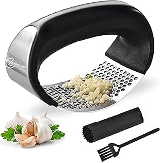 Garlic Press Garlic Crusher Kitchen Garlic Rocker | 304 Stainless Steel | Premium Quality, Ginger Crusher, Ergonomic Handle Garlic Peeler, Cleaning Brush, Easy to Use & Clean Kitchen Tool