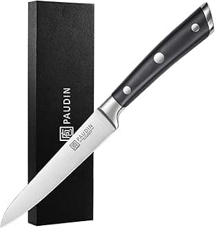PAUDINUtility Knife, Switzer Chefs Knife 5 Inch, Ultra Sharp High Carbon Stainless Steel Paring Knife, Multipurpose Kitchen Knife for Fruit and Vegetable Cutting with ABS Handle, Premium Gift Box