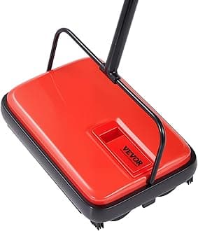 Carpet Sweeper Manual, Floor Sweeper with 300 ml Dustbin Capacity Easy to Empty, 6.7 inch Cleaning Width for Home Office Carpets Pet Hair Dust, Red