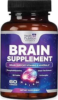 Brain Memory Supplement - 3X Strength Nootropics for Concentration, Clarity & Focus Support - Brain Health Cognitive Vitamins with Bacopa, Phosphatidylserine & DMAE, Brain Booster, 60 Capsules