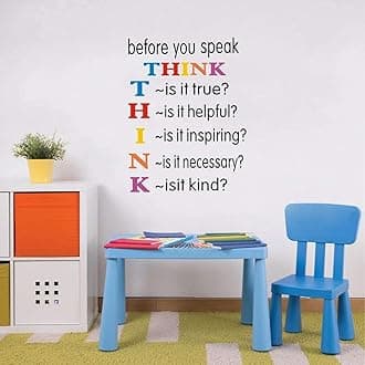 TOARTi Colorful Inspirational Quotes Wall Decals, Before You Speak Think Wall Stickers, Positive Saying Vinyl Wall Art for Kids Room Classroom Decor