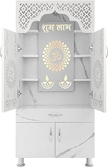 SHLOK Pooja Mandir for Home with Led Light Engineered Wood Home Temple (Height: 130, Pre-Assembled)